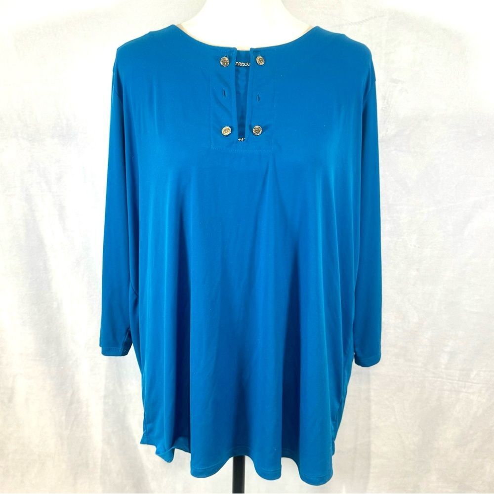 Anne Klein ocean blue gold chain links top size 1X